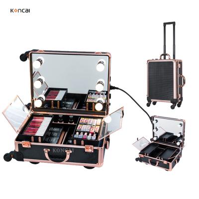 China KONCAI Cosmetic Beauty Makeup Rolling Case Eco-friendly Trolley Case With Mirror Lights KC-58M for sale