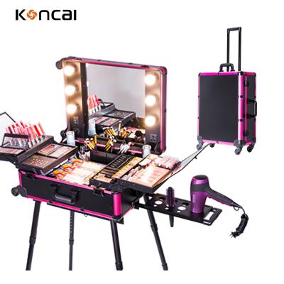 China new wholesale removable 4pcs trays and compartments travel cosmetic bag with handle bulk cosmetics case cheap aluminum makeup case KC-210 for sale