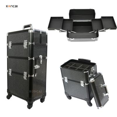 China ENGLAND STYLE Diamond Hairdressing Shinning 2 in 1 Makeup Train Case Beauty Trolley Case for sale