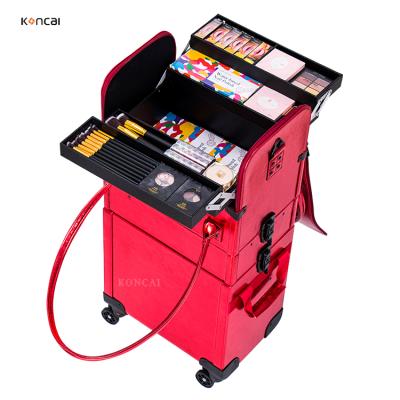 China Professional Best Selling Portable and Heavy Duty Makeup Trolley Case 2 in 1 Makeup Trolley Makeup Train Case for sale