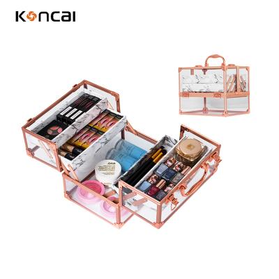 China Japan Style New Arrival Beauty Vanity Case Hard Box with Marble Acrylic Tray with Rose Color Japan Style Cover Diamond Lattice for sale