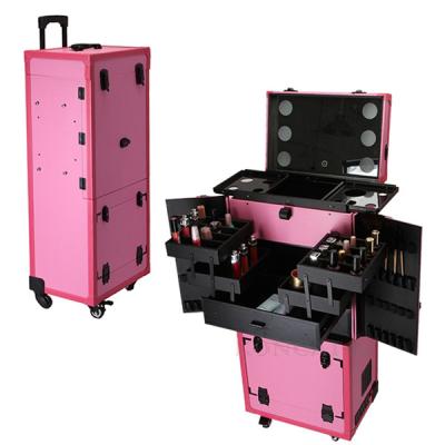 China large capacity & Many Compartment Makeup Storage Case Trolley Makeup Case Nails Table Salon Manicure Hard Makeup Case for sale