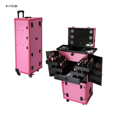 China Fashion Professional Makeup Lighted Case With Drawers Barber Trolley Rolling Case KC-JY02 for sale