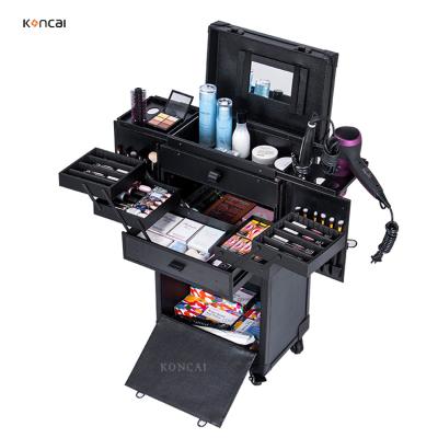 China NATIONAL Professional Makeup Artist Multifunction Cosmetic Rolling Case Salon Hairdressing Trolley Storage Case for sale