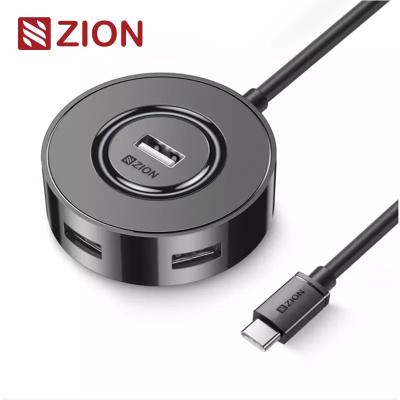 China Type-C 2.0 Round 4-Port Hub Black Compact USB Type-C Hub for Expanding Connectivity for sale