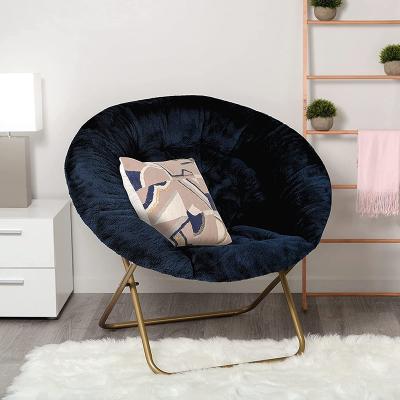 China Modern ultra-wide plush plush moon chair features faux fur fabric on a sturdy metal frame for sale