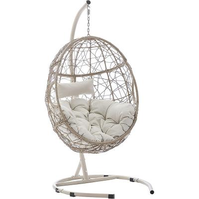 China Traditional romantic egg shape rattan chair made of durable powder-coated steel chair frame and stand for sale