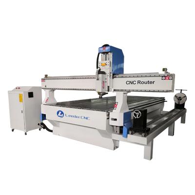 China Advertising company LEEDERCNC 4axis cnc router with rotary 4*8ft 1325 cnc router 4axis for furniture chair legs for sale