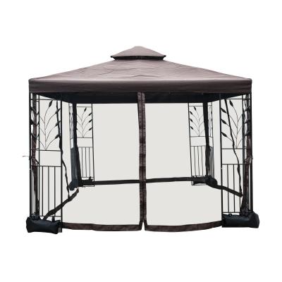 China Easy Assemble Permanent Gazebo 3*4M Brown Steel Rectangle Steel Gazebo with Mosquito Net for sale