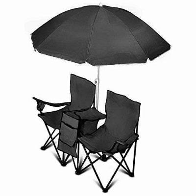 China Modern Custom Logo Outdoor Table And Beach Chair Twin Folding Double Camp Chair With Umbrella for sale