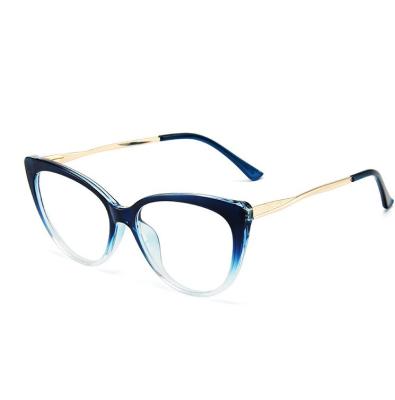 China 2022 Unisex Women Shiny Thin Cat Eye Eyewear Small Frame TR90 Anti Ray Blocking Glasses Frame Blue for sale