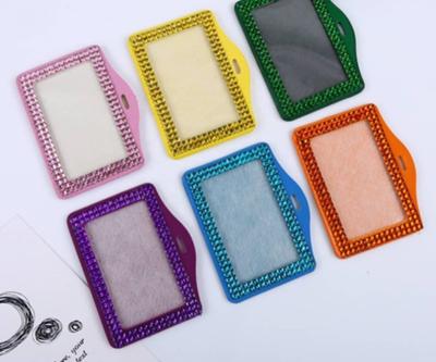 China Fashion Colorful Rhinestone Vertical And Horizontal PU Leather ID Card Holder for sale