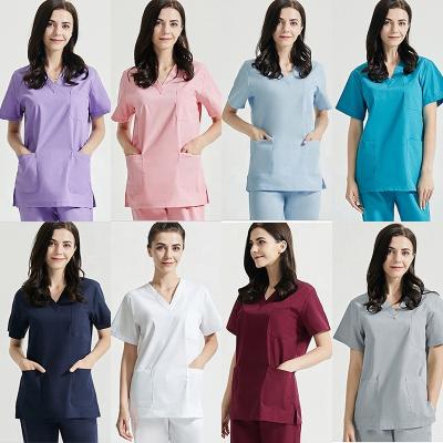 China Hospital Fashion Solid Color Workwear Hospital Medical Uniforms Scrubs Uniforms Polyester Nursing Sets for sale