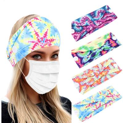 China New Fashion Hospital Print Elastic Nurse Tie Dye Colorful Headband With Buttons Headband For Gift for sale