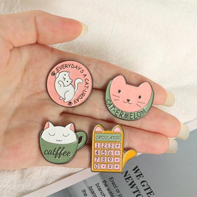 China Fashionable Creative Cute Enamel Coffee Catffee Pin CAT-ERMELON Badge Alloy Brooch For Memorial Gift for sale