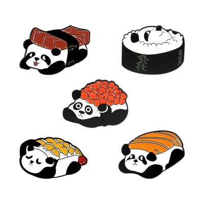 China Fashionable Creative Cute Brooch Food Badge Alloy Enamel Panda Sushi Salmon Pin For Promotional Commemorative Gift for sale