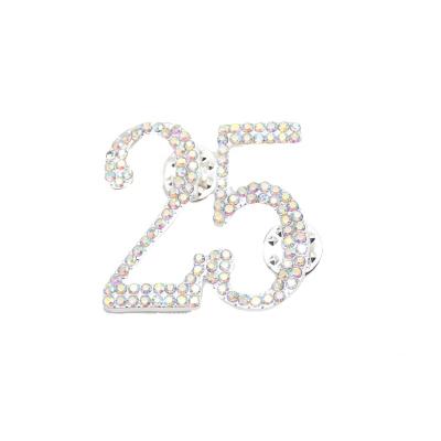 China Fashion Brooch Pin Ladies Jewelry Brooches Rhinestone Crystal Number 25 Pins for sale