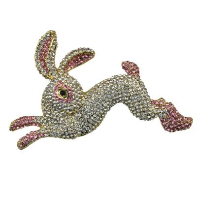 China Fashionable Cute Bunny Rabbit Brooch Large Rhinestone Rabbit Animal Brooch For Easter for sale