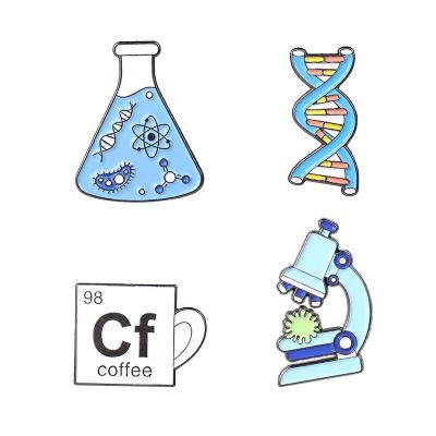 China Fashionable Scientific Gene Beaker Coffee Lapel Pin Custom Enamel Microscope Experiment Sign Badge Chemical Brooch for sale