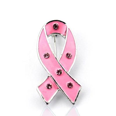 China New Style Fashion Rhinestone Pink Ribbon Breast Cancer Awareness Medical Brooches Pins for sale