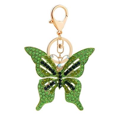 China Luxury Large Insect Butterfly Crystal Butterfly Metal Key Chains Bag Rhinestone Pendant Key Chain For Women for sale