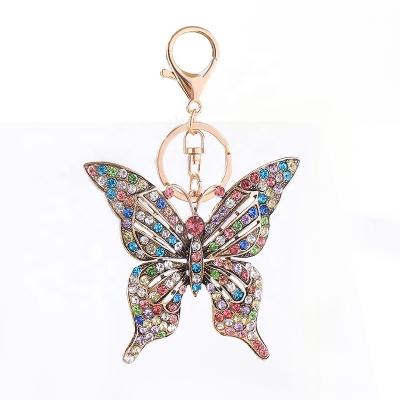 China Crystal Butterfly Pendant Keychain Insect Luxury Rhinestone Dangle Bag Key Chain For Women for sale