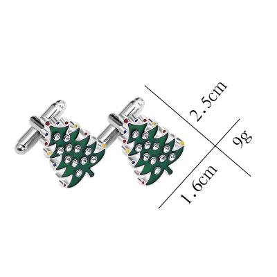 China Promotions Gifts Custom Green Enamel Rhinestone Christmas Tree Shape Cufflinks for sale