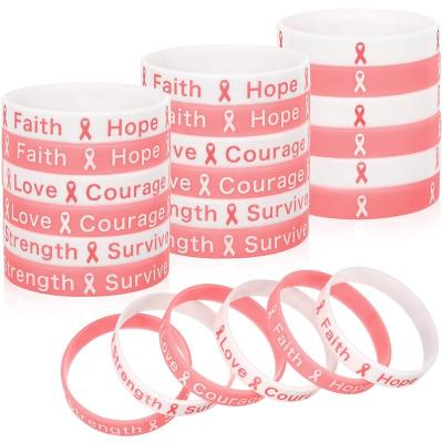 China Custom Rubber Nurse Bracelet For Gift Mix Style Bracelet Ribbon Breast Cancer Awareness Care Nickel Free for sale