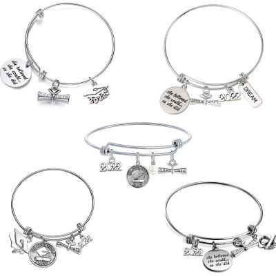 China 2022 Fashion Stainless Steel Day Float Inspired Charms Adjustable Bangle Bracelet For Graduates Gift for sale