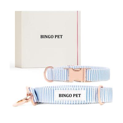 China Custom Personalized Printing Cotton Dog Collar Leash with Rose Gold Metal Buckle for sale