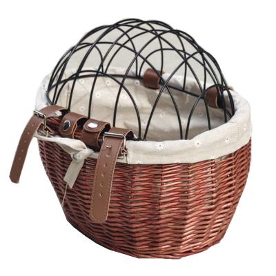 China Durable Bicycle Rattan Wicker Basket With Cover for sale