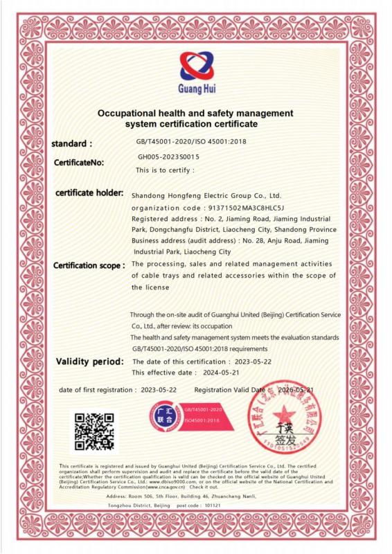 ISO 45001 - Shandong Hongfeng Electric Group Co., Ltd.