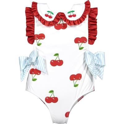 China Breathable Baby Girls Toddlers Ruffles Cherry Stripe Swim Dress Swimwear Boutique Swimsuit Factory for sale