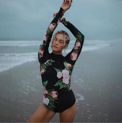 China Plus Size 2022 New Long Sleeve Swimsuit Floral Beach Wear Plant Jumpsuit Bikini Party Beach Wear Plant Sun Wear for sale