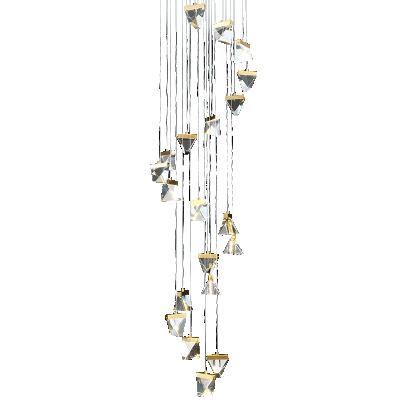 China Contemporary pure copper and simple k9 crystal decelling nordic post modern led lights for villa stairs hotel foyer home decoration for sale