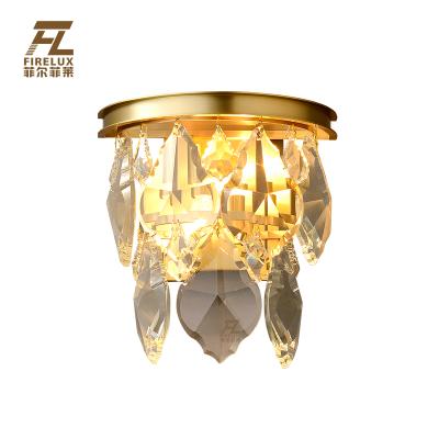 China European Hotel Villa Brass Aisle Brass Restaurant Aisle Mini Stock H65 Size Maple Leaves Crystal Wall Lamp For Bedroom Home Decor for sale