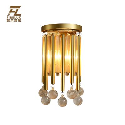 China Custom EUROPEAN Stock H65 Size Copper Brass Villa Hotel And Color Bedroom Size Mini Rain Drop Crystal Wall Lamp For Home Decor for sale