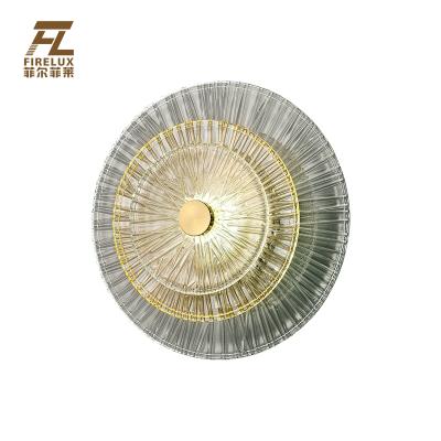 China Mini Size European Copper Brass Maple Flat UFO Villa Hotel Stock H65 Round Shape Crystal Wall Lamp For Bedroom Home Decor for sale