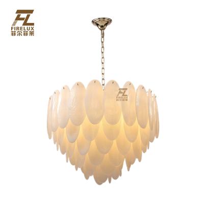 China Contemporary Romantic White Handcrafted Art Color Texture Metallizing Glass Leaves Good Finishing Pendant Lights For Home Decor for sale