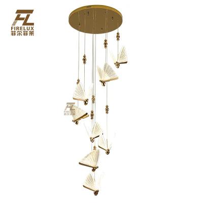 China Modern Nordic Post Modern Luxury Elegant Multi Heads Butterfly Design Pendant Light For Villa Hotel Stairwell for sale