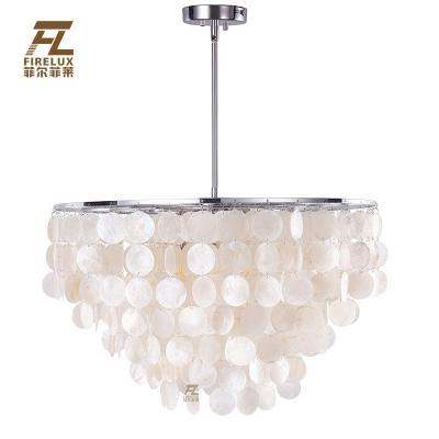 China Warm and Romantic Rustic White Color Post Modern Farmhouse Natural Shell Chandelier Unique Lamps for Bedrooms for sale