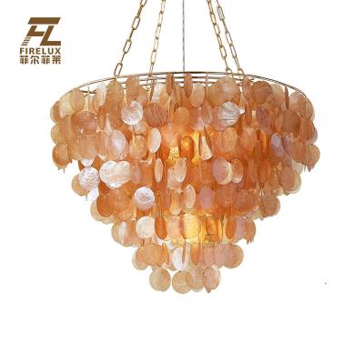 China Warm and Romantic Rustic White Color Post Modern Adjustable Natural Shell Chandelier Farmhouse Sizes Unique Lamps for Bedrooms for sale