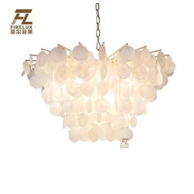 China Warm and romantic rustic unique chandelier farmhouse post-modern natural shell pink purple color white lamps for bedrooms for sale