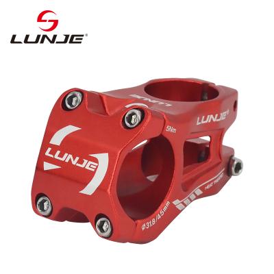 China High Quality LUNJE Alloy Mountain Bike Parts 31.8*45mm Aluminum Alloy Road Bike Riser Mountain Bike Aluminum Stem for sale