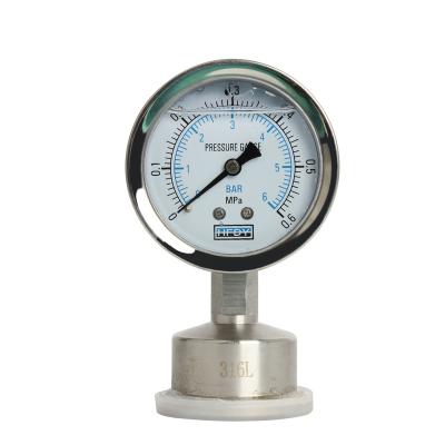 China SS316L Sanitary Stainless Steel Clamped Liquid Oil Filled Diaphragm Pressure Gauge YN-100M for sale