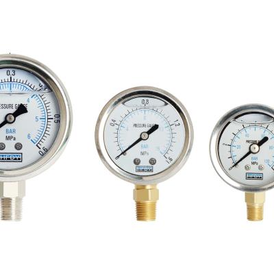 China Stainless Steel Case Hot Sale Water Pump Liquid Filled Pressure Gauge for sale