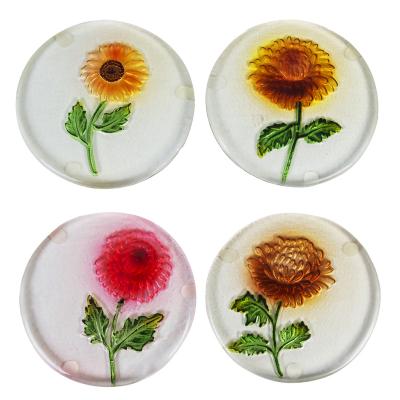 China Handmade Personalized Glass Coasters 4Inch Flower Design Cup Mat Viable For Tea/Coffee Cup Mug (Set Of 4) for sale