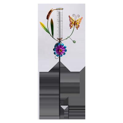 China Europe Metal Butterfly Solar Powered Rain Gauge For Garden Yard Deck Outdoor Fence Decoration for sale