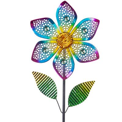 China Cool Color Long Weather Wind Spinner with Metal Stake, Suns Outdoor Spinners Garden Flower Shape Hollow-out Design for Yard Lawn Patio Decor for sale