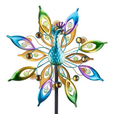 China Outdoor Decoration Metal Peacock Wind Spinners Double Sided Kinetic Wind Sculptures Outdoor Metal Windmill For Garden Yard Decor for sale